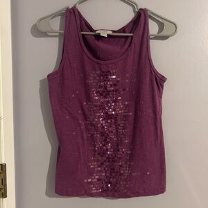LOFT Purple Sequin Fitted Sleeveless Tank Top